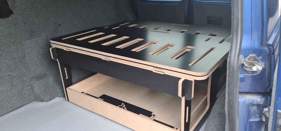 VW transporter phenolic black plywood campervan bed, T5, T6, vito
