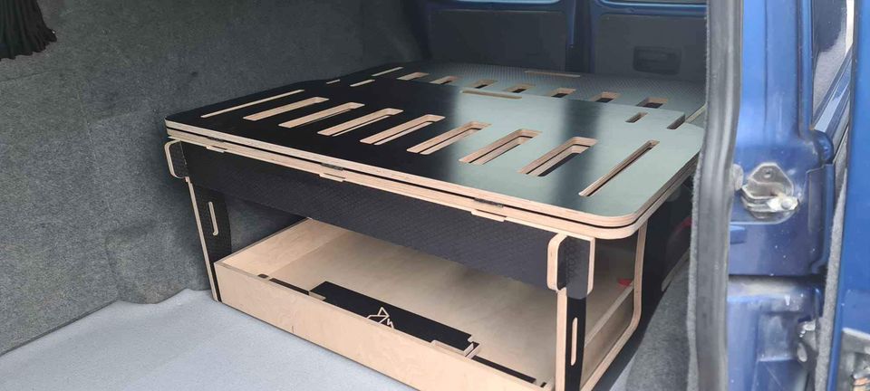 VW transporter phenolic black plywood campervan bed, T5, T6, vito