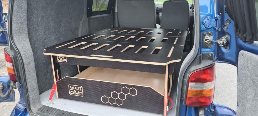 VW transporter phenolic black plywood campervan bed, T5, T6, vito