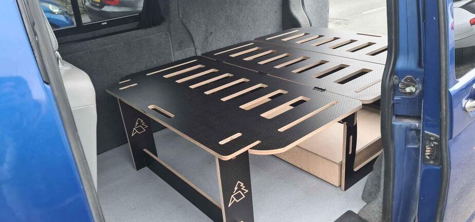 VW transporter phenolic black plywood campervan bed, T5, T6, vito